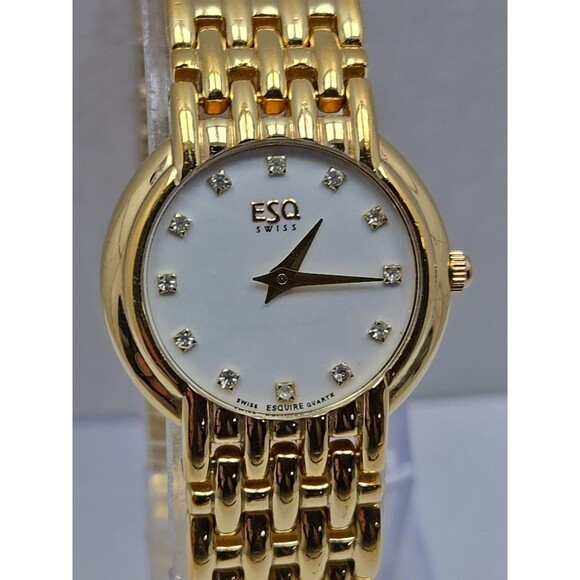 Womens ESQ by Movado Gold Plated Watch Mother of Pearl Dainty Dress New Battery main image 7
